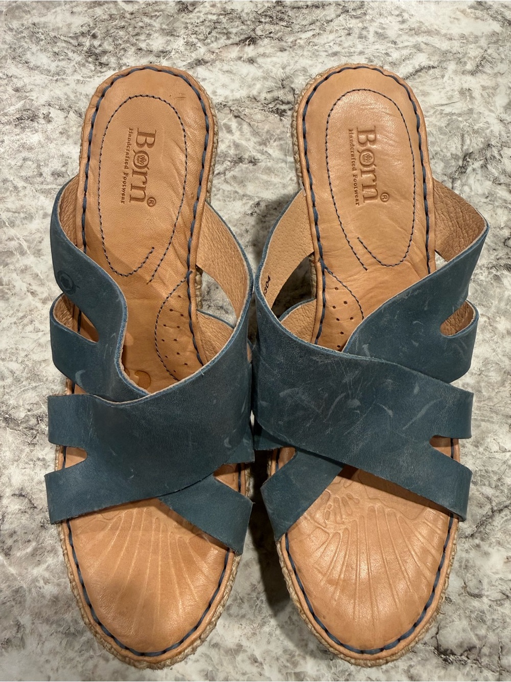 Born Women's Teal Leather Crossover Slide Sandals